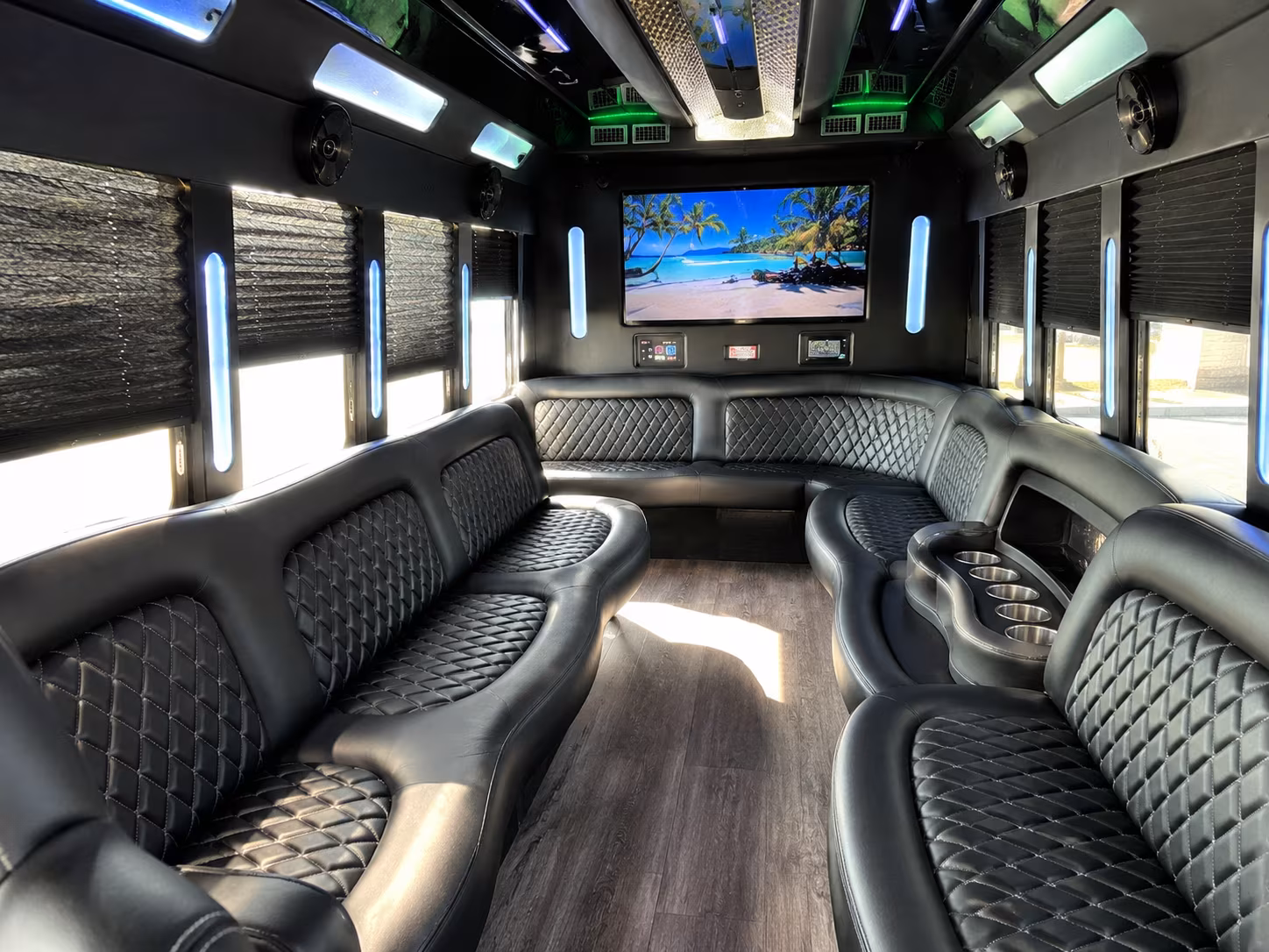 Santa Ana Sporting Event Transportation party bus exterior